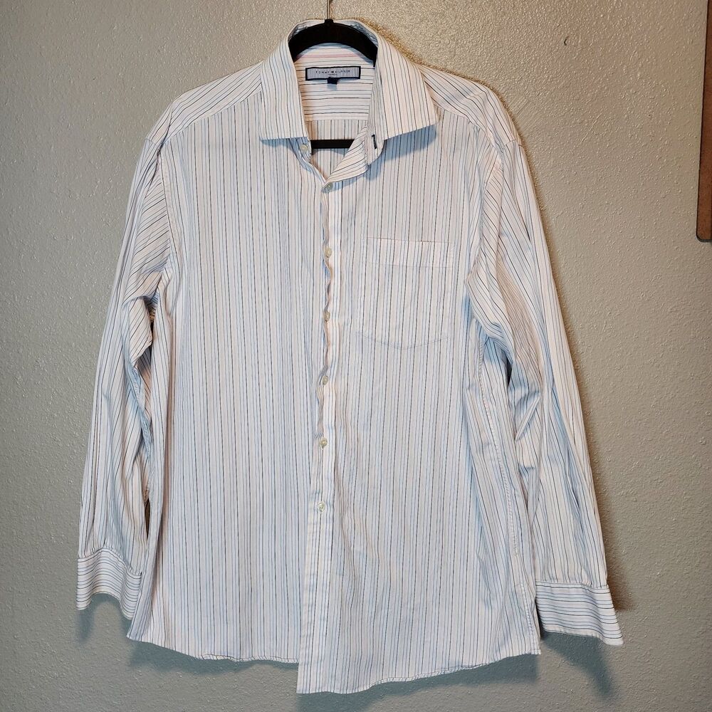 Tommy Hilfiger Ithaca Men's L (16.5 34/35) Multi-Striped Button Down Dress Shirt